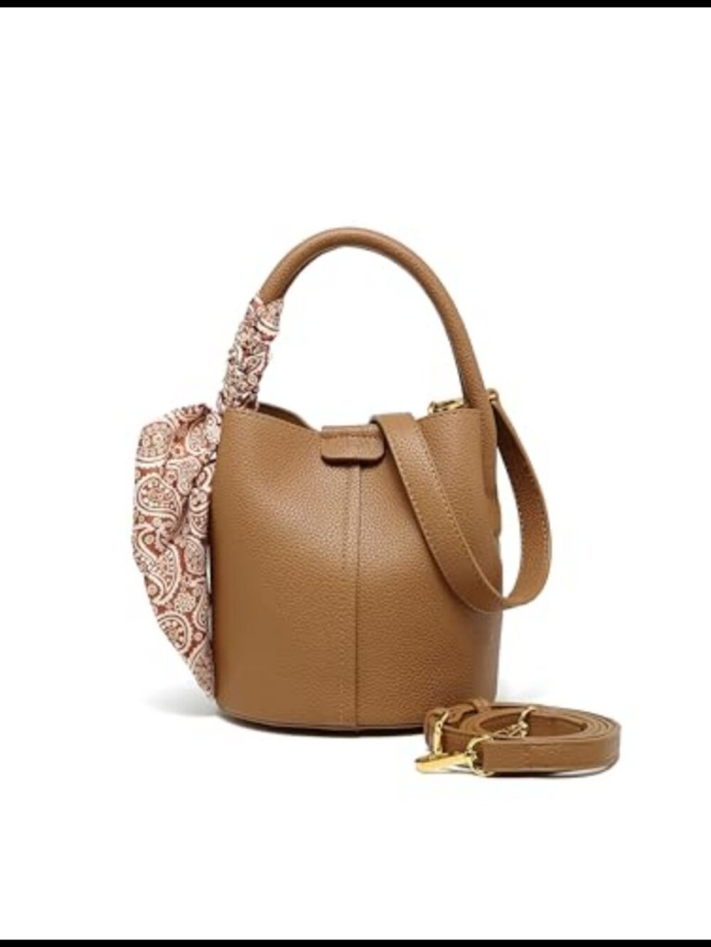 Faux Leather Bucket Bag Mini Crossbody Purse With Pouch & Strap
